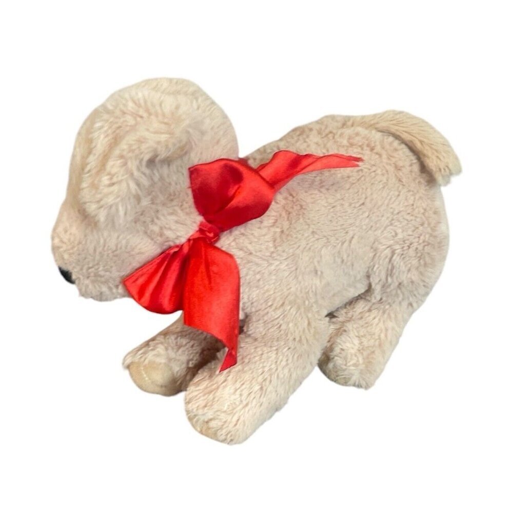 Melissa and Doug Yellow Lab Dog Soft Plush Stuffed Animal Tan with Red bow  10"